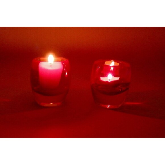 Crate & Barrel Diva Candle Holders Ruby Red Glass Pair Votive 3 Inch Art Glass - Picture 2 of 11